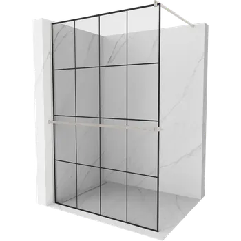 Mexen Kioto+ sprchová stěna s policí Walk-in 130 x 200 cm, černá mřížka, broušený nikl - 800-130-121-97-77 Sprchové stěny