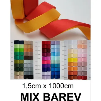 Stuha Taftová stuha jednobarevná, 1,5 x 1000 cm. MIX BAREV