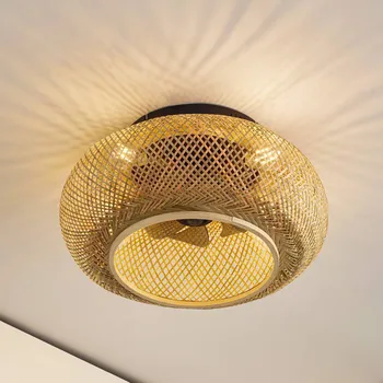 Lampička Lucande stropní ventilátor s osvětlením Cordie, DC, tichý, Ø 53 cm - Stříška - Ø 30 cm, výška 4 cm bambus přírodní, černý 4 x 15 W LED - Doprava zdarma