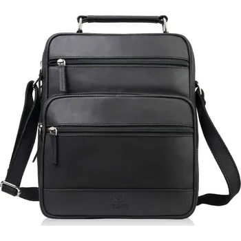 Paolo Peruzzi Pánská kožená brašna přes rameno do práce Paolo Peruzzi; černá hladká