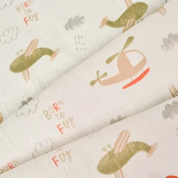 Látka mušelín / dvojitá gázovina Bella bílá letadla a vrtulníky