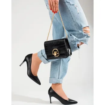 Dámské lodičky Klasické dámské černé lodičky na podpatku GD-