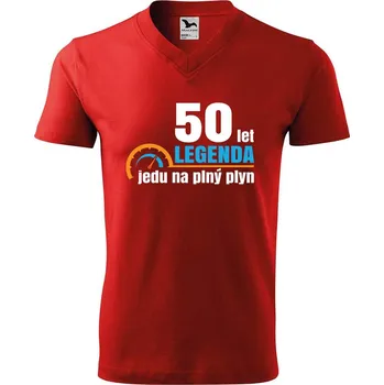 Pánské tričko DOBRÝ TRIKO Pánské V tričko s potiskem Jedu na plný plyn Velikost: XL, Barva: Červená