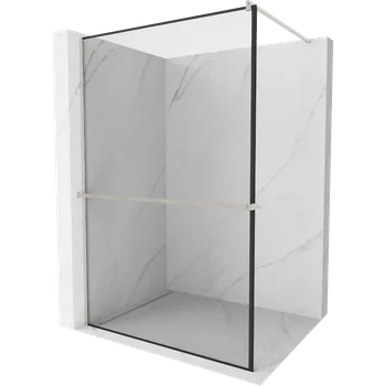 Mexen Kioto+ sprchová stěna s poličkou Walk-in 120 x 200 cm, černý rám, kartáčovaný nikl - 800-120-121-97-70 Sprchové stěny