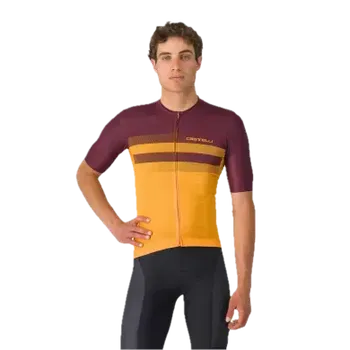 cyklistický dres Castelli pánský cyklistický dres Simbolo, Vivid Orange/Deep Bordeaux - XL