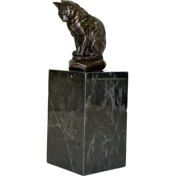 KOČKA - BRONZOVÁ SOCHA NA MRAMOROVÉM PODSTAVCI