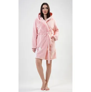 Dámský župan Dámský župan krátký s kapucí Kočka - světle lososová - L