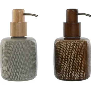 Koupelový kartáč Dávkovače mýdla Home ESPRIT Polyethylen Kamenina Kaštanová Šedá (8,5 x 8,5 x 16 cm) (2 kusů)