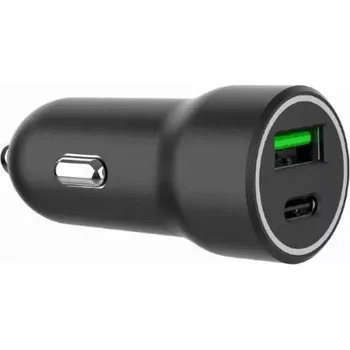 Černá nabíječka do auta USB-A/USB-C 20W PD