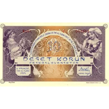 Sběratelství Replika desetikorunové bankovky dle návrhu Alfonse Muchyemise 2022 |