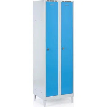 Nábytek B2B Partner Plechová šatní skříňka s8 na nohách, 2 oddíly, 1920 x 600 x 500 mm, otočný zámek, modré dveře
