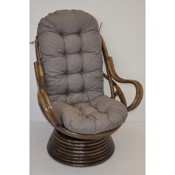 Křeslo Ratanové houpací křeslo SWIVEL hnědé polstr šedý melír
