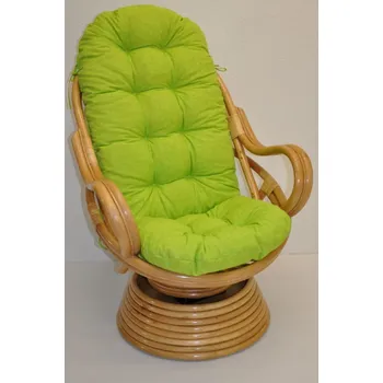 Křeslo Ratanové houpací křeslo SWIVEL med polstr světle zelený melír