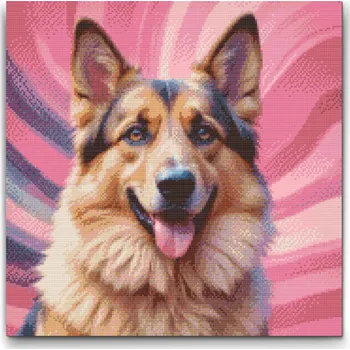 Diamantové malování Diamantové malování - Nemecký ovčák v odstínech růžové Velikost: 50x50cm, Rámování: Pouze srolované plátno, Diamanty: Kulaté