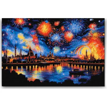 Diamantové malování Diamantové malování - Ohňostroj ve městě Velikost: 40x60cm, Rámování: Pouze srolované plátno, Diamanty: Kulaté