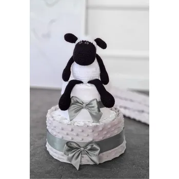 Přebalování Plenkový dort s černo-bílou ovečkou