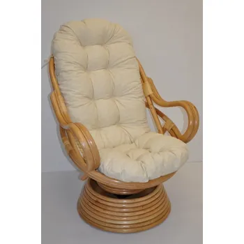 Křeslo Ratanové houpací křeslo SWIVEL medové polstr béžový melír