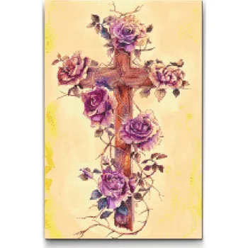 Diamantové malování Diamantové malování - Kříž s květy Velikost: 40x60cm, Rámování: Pouze srolované plátno, Diamanty: Kulaté