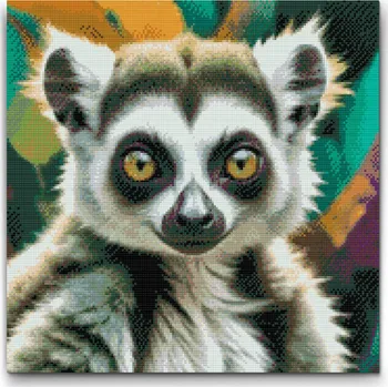 Diamantové malování Diamantové malování - Lemur v odstínech tlumené zelené Velikost: 50x50cm, Rámování: Pouze srolované plátno, Diamanty: Kulaté