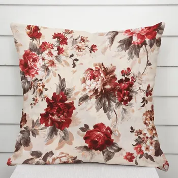 Povlak na polštářek Bavlněný povlak na polštář Sandra SA-399 Červené pivoňky na pískovém 50 x 70 cm