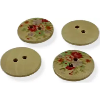 Knoflík Knoflíky dřevěné s potiskem květů 28" - 20 ks
