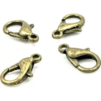 Materiál na výrobu šperku Bižuterní karabinky starozlaté 12 mm - 5 ks