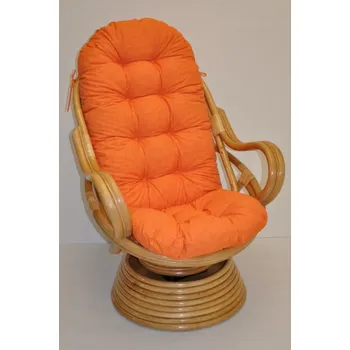 Křeslo Ratanové houpací křeslo SWIVEL medové polstr oranžový melír