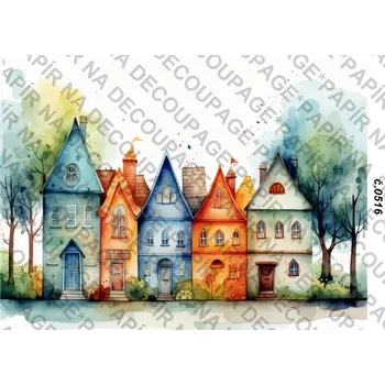 Umělecký papír Rýžový a soft papír na decoupage - Domy ulice - KB0516 Materiál: Rýžový papír, Rozměr: A4