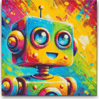 Diamantové malování Diamantové malování - Roztomilý robot v barvách Velikost: 50x50cm, Rámování: Pouze srolované plátno, Diamanty: Kulaté