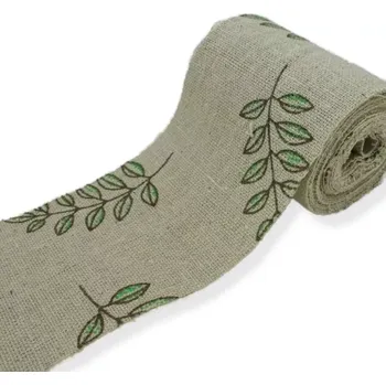 Stuha Bavlněná stuha s listy - 3 m