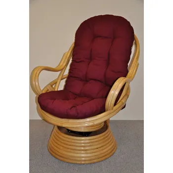 Křeslo Ratanové houpací křeslo SWIVEL medové polstr vínový