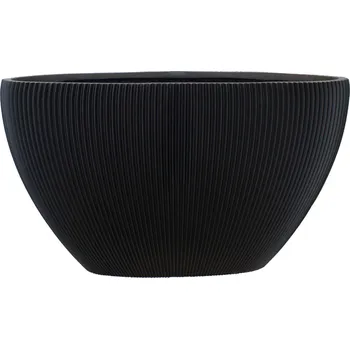 Květináč Capi Nature Groove Planter Oval Intense Black V 34 cm / D 59 cm
