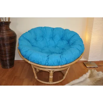 Papasan Ratanový papasan 110 cm medový polstr tyrkysový melír