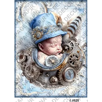 Umělecký papír Rýžový a soft papír na decoupage - Miminko, dítě, steampunk - KB0525 Materiál: Soft, Rozměr: A4