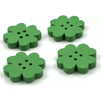 Knoflík Dřevěný knoflík čtyřlístek zelený - 6 ks