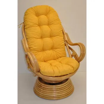 Křeslo Ratanové houpací křeslo SWIVEL medové polstr žlutý melír