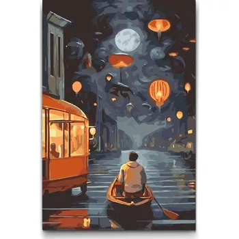 Malování podle čísel - Noční výlet Velikost: 40x60cm, Rámování: Pouze srolované plátno