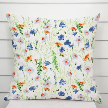 Povlak na polštářek Bavlněný povlak na polštář Sandra SA-601 Kopretiny a zvonky na bílém 40 x 60 cm