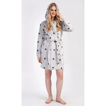Dámský župan Dámský župan krátký s kapucí Puntík - světle šedá - L