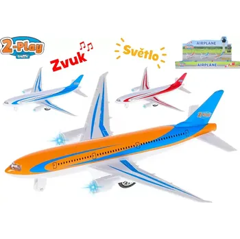 autíčko Mikro Trading 2-Play Traffic letadlo kov 18,5cm zpětný chod na baterie se světlem a zvukem 3barvy