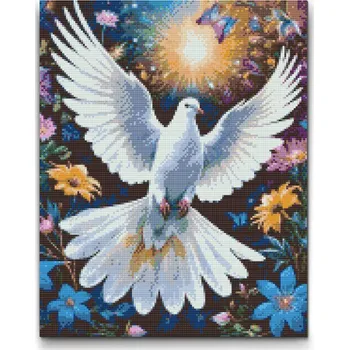 Diamantové malování Diamantové malování - Holubice mezi květinami Velikost: 30x40cm, Rámování: Pouze srolované plátno, Diamanty: Čtvercové