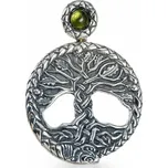 Drakkaria KELTSKÝ DUB posvátný strom života stříbrný přívěsek s vltavínem, Ag 925