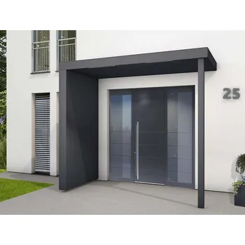 Stříška nad vchodové dveře Gutta PLUS XL LED strip s bočnicí a sloupkem odtok L se SENZOREM vchodová stříška 250 x 125 antracit