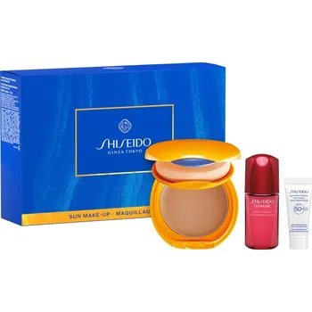 Přípravek na opalování Shiseido Expert Sun Protector Shiseido Ultimune Power Infusing Serum sérum proti stárnutí pleti 10 ml + Shiseido Expert Sun Protector Cream SPF 50+ voděodolný opalovací krém na obličej SPF 50+ 5 ml + Shiseido Expert Sun Protector Tanning Compact Foundatio