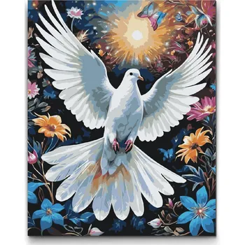 Malování podle čísel - Holubice mezi květinami Velikost: 30x40cm, Rámování: Pouze srolované plátno