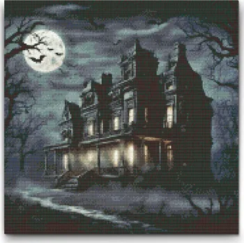 Diamantové malování Diamantové malování - Půlnoční halloweenský dům Velikost: 50x50cm, Rámování: Pouze srolované plátno, Diamanty: Kulaté