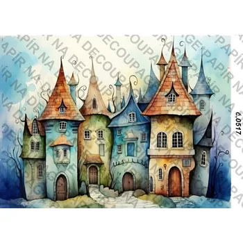 Výtvarný papír Rýžový a soft papír na decoupage - Domy ulice - KB0517 Materiál: Rýžový papír, Rozměr: A4