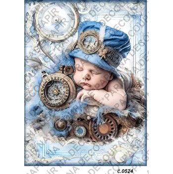 Umělecký papír Rýžový a soft papír na decoupage - Miminko, dítě, steampunk - KB0524 Materiál: Soft, Rozměr: A4