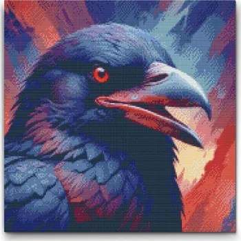 Diamantové malování Diamantové malování - Havran v odstínech červené a modré Velikost: 50x50cm, Rámování: Pouze srolované plátno, Diamanty: Kulaté