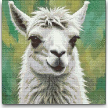 Diamantové malování Diamantové malování - Lama v odstínech tlumené zelené Velikost: 50x50cm, Rámování: Pouze srolované plátno, Diamanty: Kulaté
